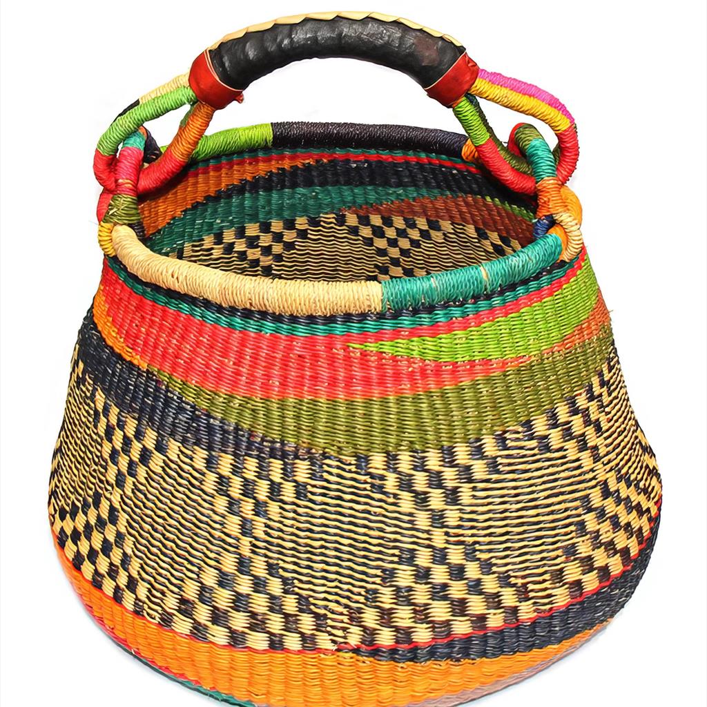 Bolga Pot Design Market Basket in Mixed Colors